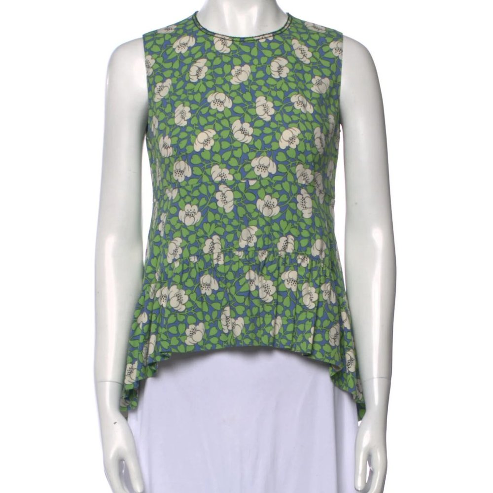 Marni Womens Sleeveless Floral Print Peplum Crew Neck Designer Top SMALL
